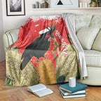 Personalised Palm Cockatoo Australia Christmas Blanket Merry Chrissie - Banksia Flowers