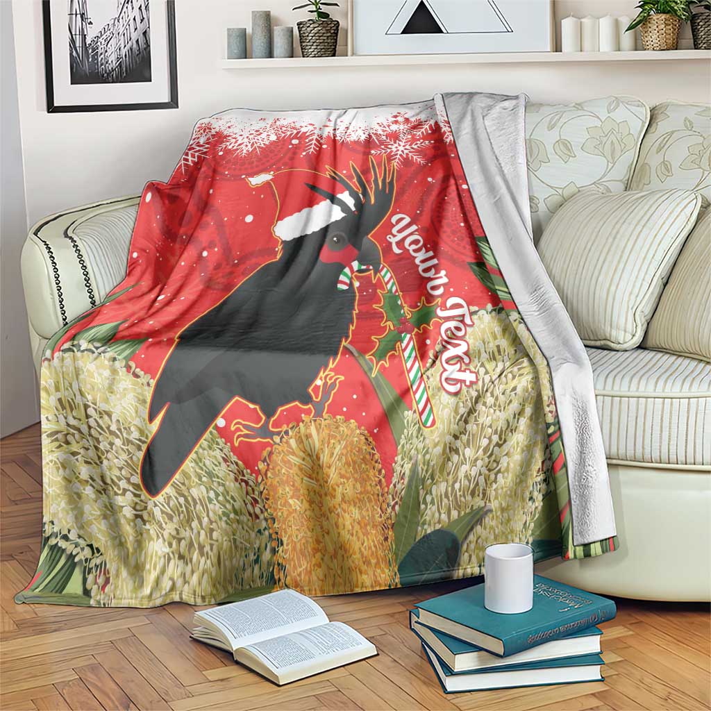 Personalised Palm Cockatoo Australia Christmas Blanket Merry Chrissie - Banksia Flowers