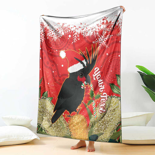 Personalised Palm Cockatoo Australia Christmas Blanket Merry Chrissie - Banksia Flowers