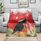 Personalised Palm Cockatoo Australia Christmas Blanket Merry Chrissie - Banksia Flowers