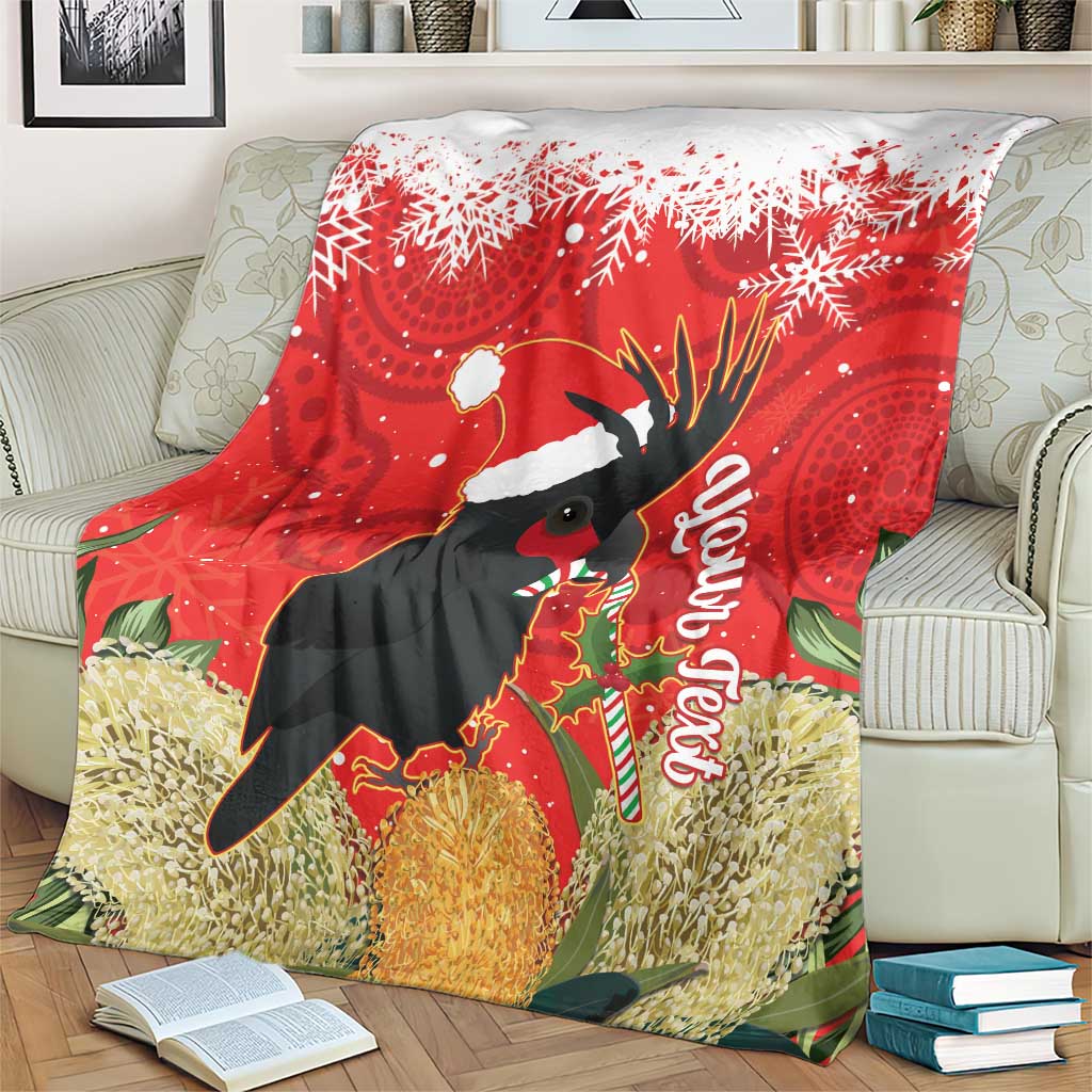 Personalised Palm Cockatoo Australia Christmas Blanket Merry Chrissie - Banksia Flowers