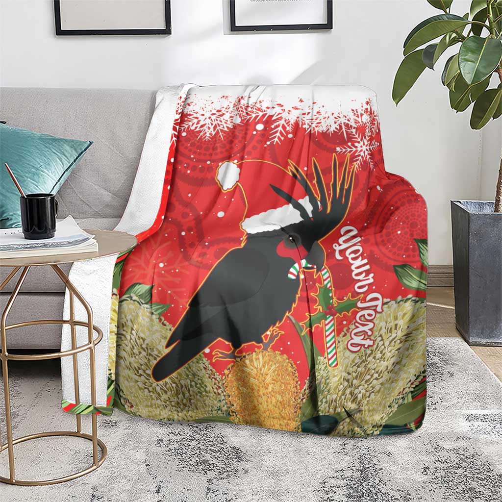 Personalised Palm Cockatoo Australia Christmas Blanket Merry Chrissie - Banksia Flowers