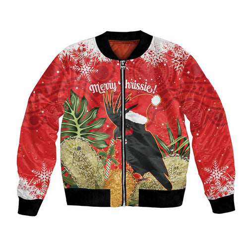 Personalised Palm Cockatoo Australia Christmas Bomber Jacket Merry Chrissie - Banksia Flowers