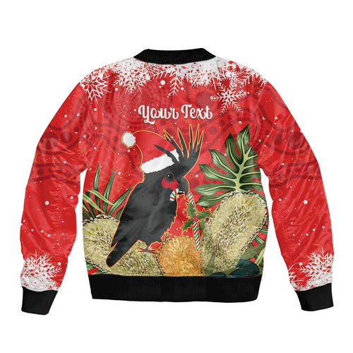 Personalised Palm Cockatoo Australia Christmas Bomber Jacket Merry Chrissie - Banksia Flowers