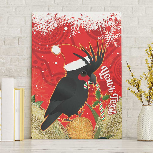 Personalised Palm Cockatoo Australia Christmas Canvas Wall Art Merry Chrissie - Banksia Flowers