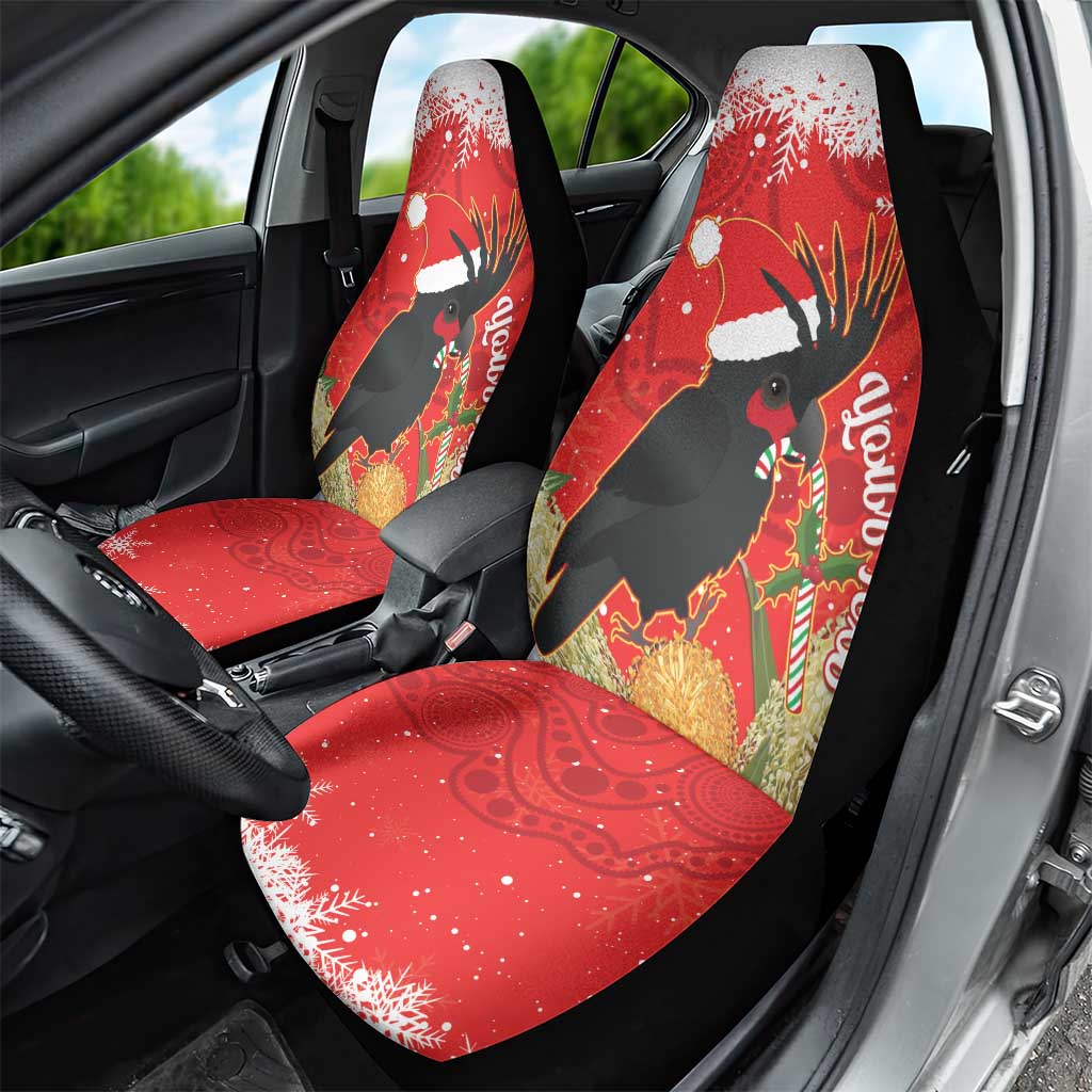 Personalised Palm Cockatoo Australia Christmas Car Seat Cover Merry Chrissie - Banksia Flowers