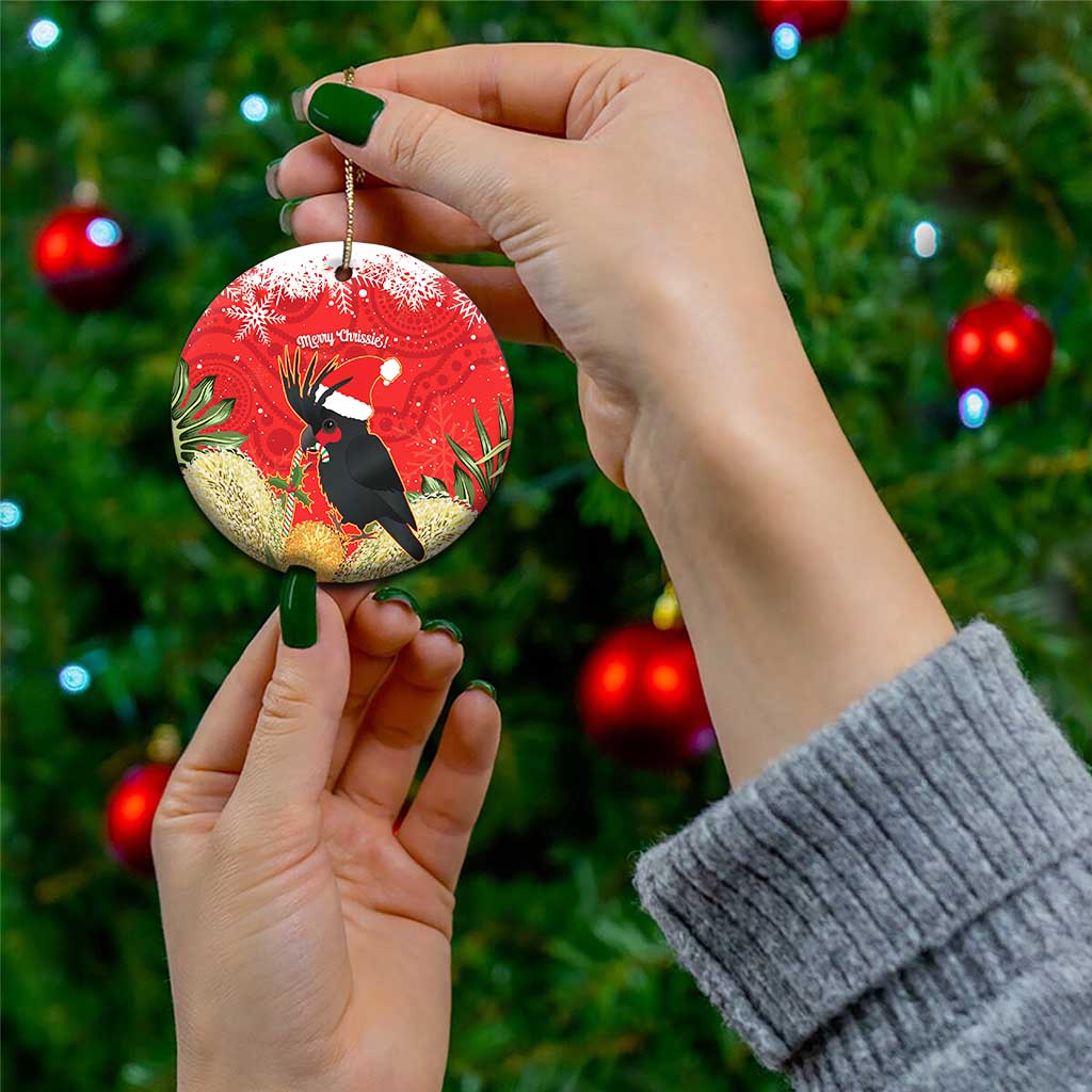 Personalised Palm Cockatoo Australia Christmas Ceramic Ornament Merry Chrissie - Banksia Flowers