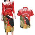 Personalised Palm Cockatoo Australia Christmas Couples Matching Long Sleeve Bodycon Dress and Hawaiian Shirt Merry Chrissie - Banksia Flowers