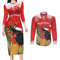 Personalised Palm Cockatoo Australia Christmas Couples Matching Long Sleeve Bodycon Dress and Long Sleeve Button Shirt Merry Chrissie - Banksia Flowers
