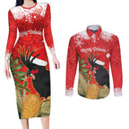 Personalised Palm Cockatoo Australia Christmas Couples Matching Long Sleeve Bodycon Dress and Long Sleeve Button Shirt Merry Chrissie - Banksia Flowers