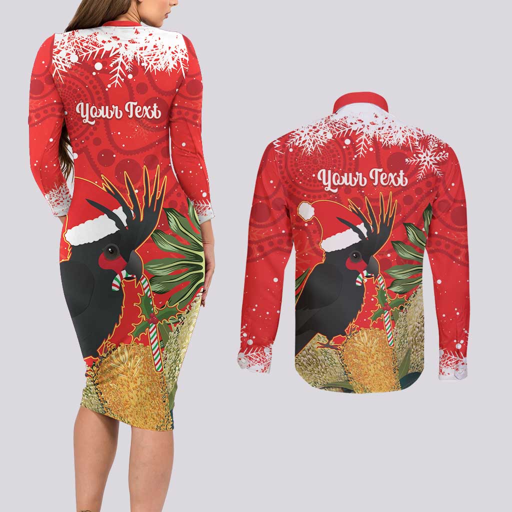 Personalised Palm Cockatoo Australia Christmas Couples Matching Long Sleeve Bodycon Dress and Long Sleeve Button Shirt Merry Chrissie - Banksia Flowers