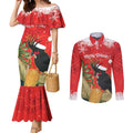 Personalised Palm Cockatoo Australia Christmas Couples Matching Mermaid Dress and Long Sleeve Button Shirt Merry Chrissie - Banksia Flowers
