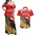 Personalised Palm Cockatoo Australia Christmas Couples Matching Off Shoulder Maxi Dress and Hawaiian Shirt Merry Chrissie - Banksia Flowers