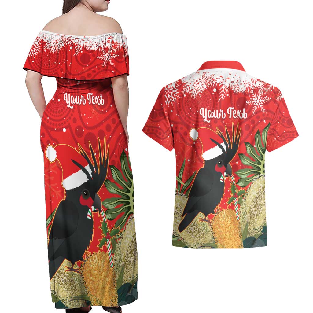Personalised Palm Cockatoo Australia Christmas Couples Matching Off Shoulder Maxi Dress and Hawaiian Shirt Merry Chrissie - Banksia Flowers