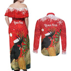 Personalised Palm Cockatoo Australia Christmas Couples Matching Off Shoulder Maxi Dress and Long Sleeve Button Shirt Merry Chrissie - Banksia Flowers
