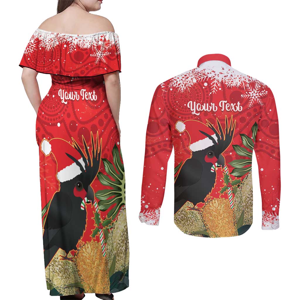 Personalised Palm Cockatoo Australia Christmas Couples Matching Off Shoulder Maxi Dress and Long Sleeve Button Shirt Merry Chrissie - Banksia Flowers