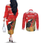 Personalised Palm Cockatoo Australia Christmas Couples Matching Off The Shoulder Long Sleeve Dress and Long Sleeve Button Shirt Merry Chrissie - Banksia Flowers
