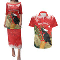 Personalised Palm Cockatoo Australia Christmas Couples Matching Puletasi and Hawaiian Shirt Merry Chrissie - Banksia Flowers