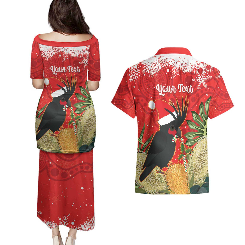 Personalised Palm Cockatoo Australia Christmas Couples Matching Puletasi and Hawaiian Shirt Merry Chrissie - Banksia Flowers