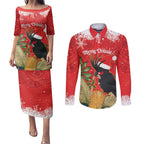 Personalised Palm Cockatoo Australia Christmas Couples Matching Puletasi and Long Sleeve Button Shirt Merry Chrissie - Banksia Flowers