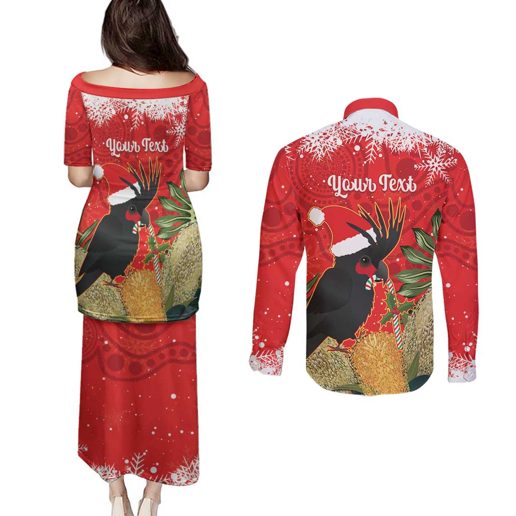 Personalised Palm Cockatoo Australia Christmas Couples Matching Puletasi and Long Sleeve Button Shirt Merry Chrissie - Banksia Flowers