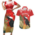 Personalised Palm Cockatoo Australia Christmas Couples Matching Short Sleeve Bodycon Dress and Hawaiian Shirt Merry Chrissie - Banksia Flowers