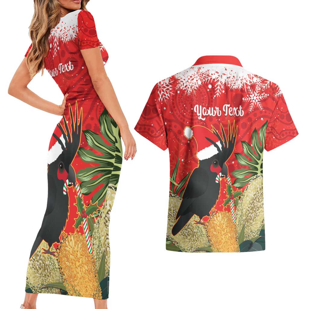 Personalised Palm Cockatoo Australia Christmas Couples Matching Short Sleeve Bodycon Dress and Hawaiian Shirt Merry Chrissie - Banksia Flowers