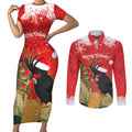 Personalised Palm Cockatoo Australia Christmas Couples Matching Short Sleeve Bodycon Dress and Long Sleeve Button Shirt Merry Chrissie - Banksia Flowers