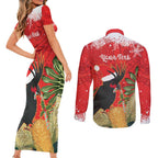 Personalised Palm Cockatoo Australia Christmas Couples Matching Short Sleeve Bodycon Dress and Long Sleeve Button Shirt Merry Chrissie - Banksia Flowers