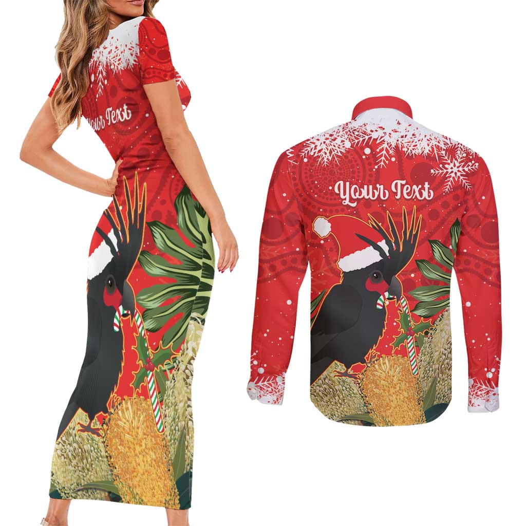 Personalised Palm Cockatoo Australia Christmas Couples Matching Short Sleeve Bodycon Dress and Long Sleeve Button Shirt Merry Chrissie - Banksia Flowers