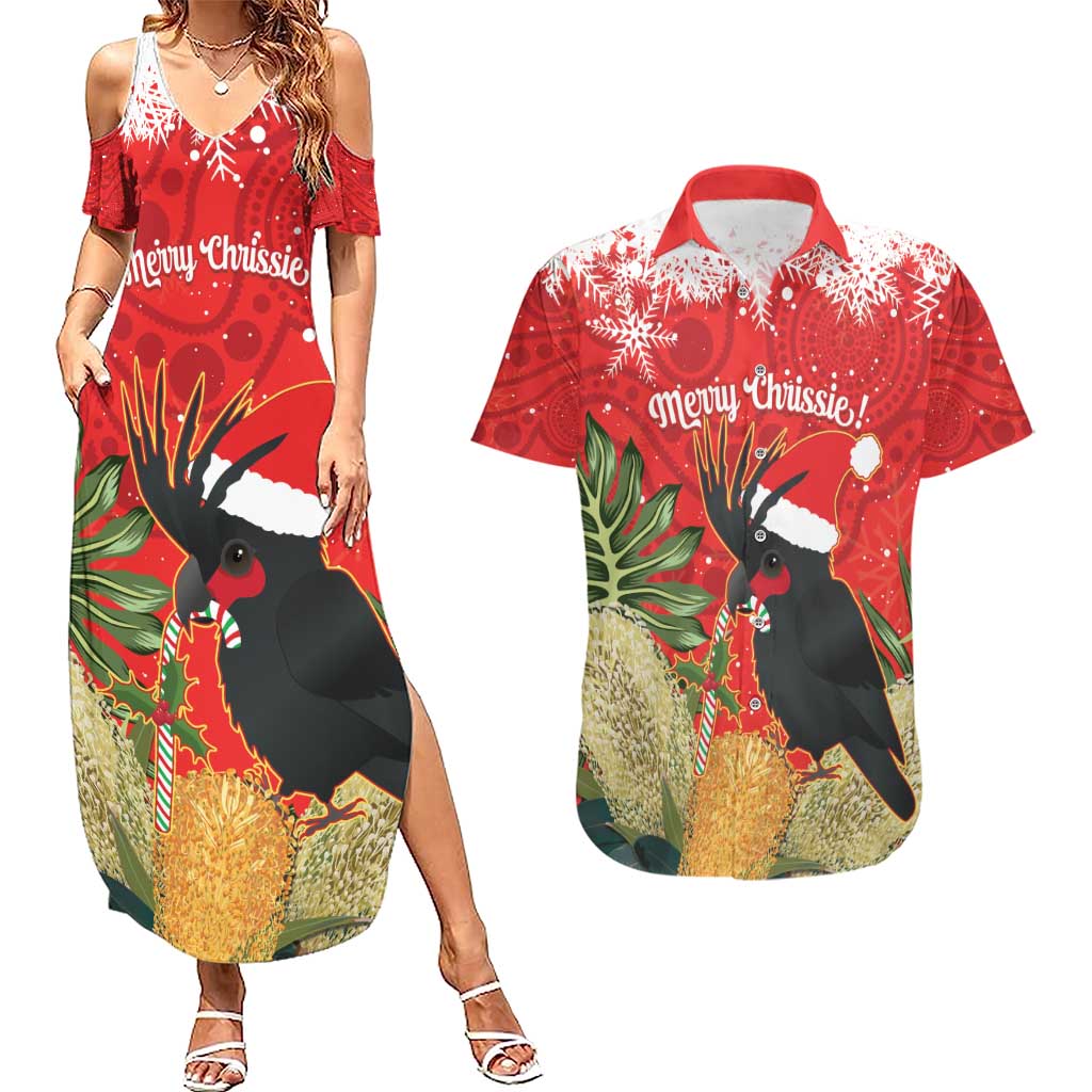 Personalised Palm Cockatoo Australia Christmas Couples Matching Summer Maxi Dress and Hawaiian Shirt Merry Chrissie - Banksia Flowers