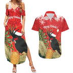 Personalised Palm Cockatoo Australia Christmas Couples Matching Summer Maxi Dress and Hawaiian Shirt Merry Chrissie - Banksia Flowers