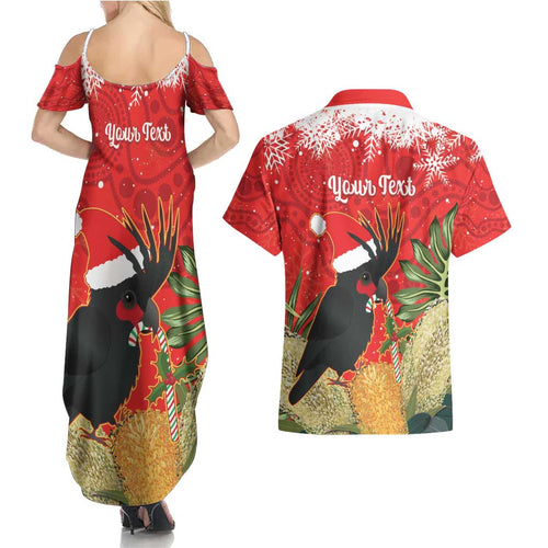 Personalised Palm Cockatoo Australia Christmas Couples Matching Summer Maxi Dress and Hawaiian Shirt Merry Chrissie - Banksia Flowers