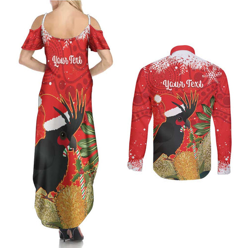 Personalised Palm Cockatoo Australia Christmas Couples Matching Summer Maxi Dress and Long Sleeve Button Shirt Merry Chrissie - Banksia Flowers