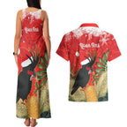 Personalised Palm Cockatoo Australia Christmas Couples Matching Tank Maxi Dress and Hawaiian Shirt Merry Chrissie - Banksia Flowers