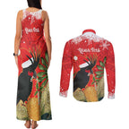 Personalised Palm Cockatoo Australia Christmas Couples Matching Tank Maxi Dress and Long Sleeve Button Shirt Merry Chrissie - Banksia Flowers