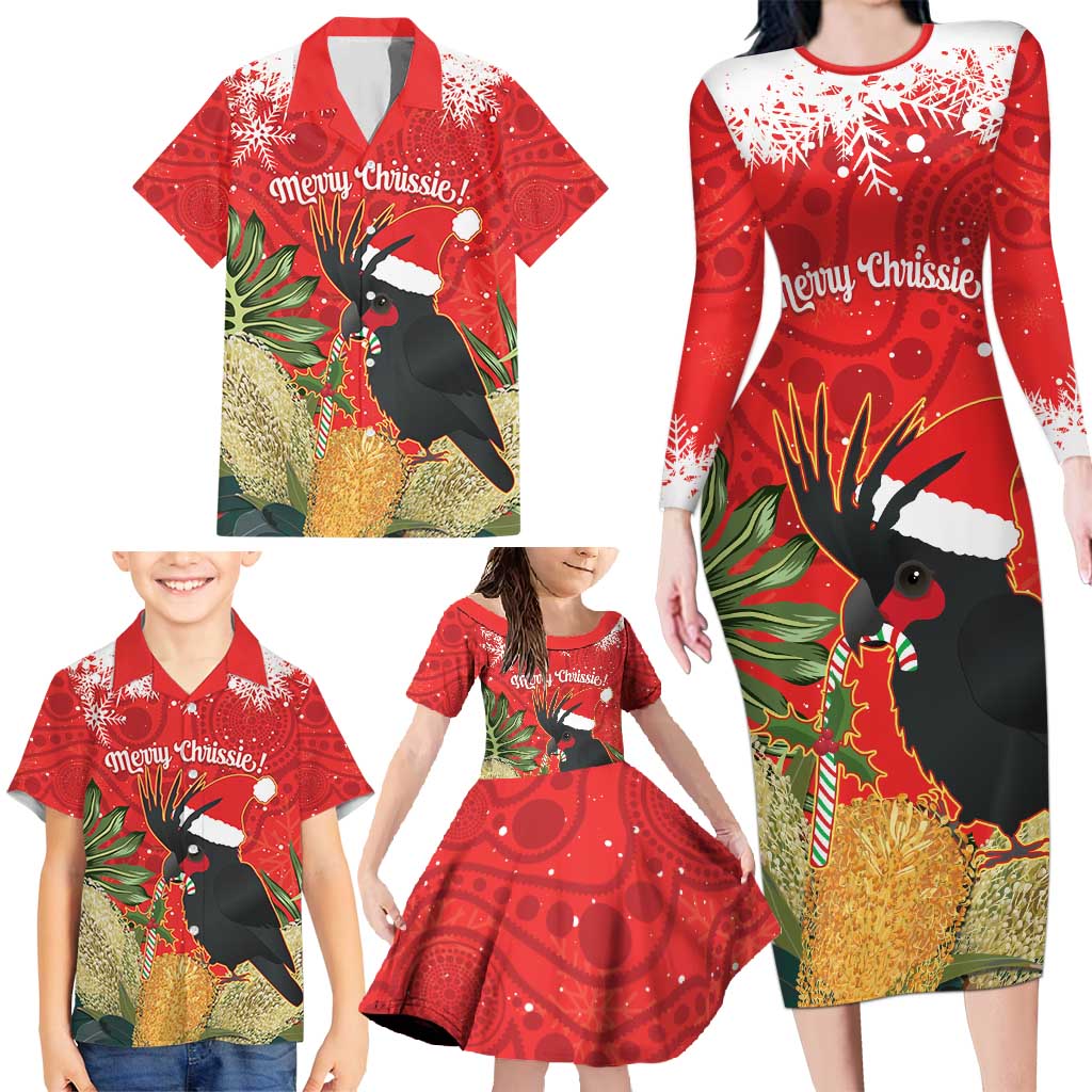 Personalised Palm Cockatoo Australia Christmas Family Matching Long Sleeve Bodycon Dress and Hawaiian Shirt Merry Chrissie - Banksia Flowers