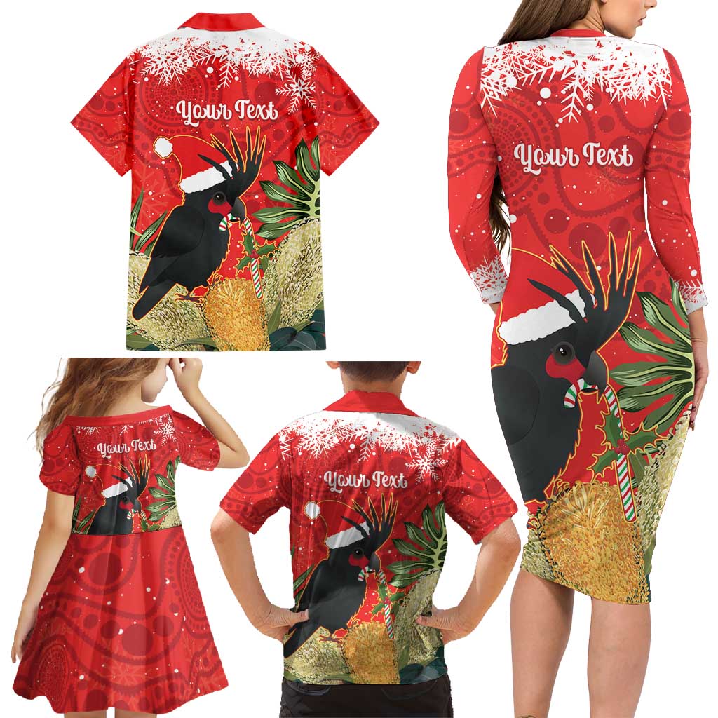 Personalised Palm Cockatoo Australia Christmas Family Matching Long Sleeve Bodycon Dress and Hawaiian Shirt Merry Chrissie - Banksia Flowers