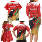 Personalised Palm Cockatoo Australia Christmas Family Matching Long Sleeve Bodycon Dress and Hawaiian Shirt Merry Chrissie - Banksia Flowers