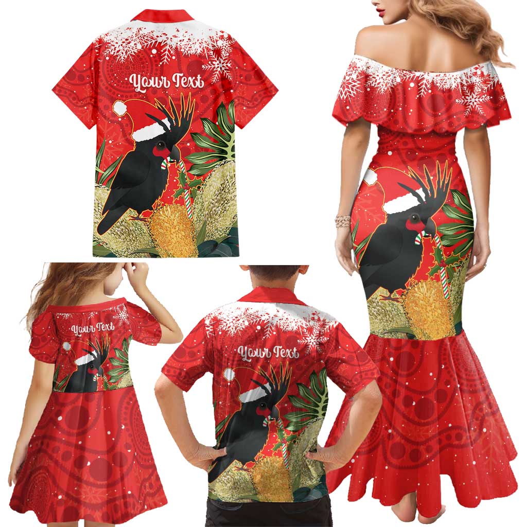 Personalised Palm Cockatoo Australia Christmas Family Matching Mermaid Dress and Hawaiian Shirt Merry Chrissie - Banksia Flowers
