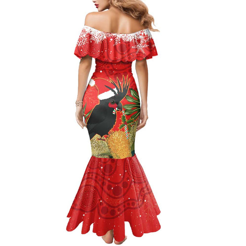 Personalised Palm Cockatoo Australia Christmas Family Matching Mermaid Dress and Hawaiian Shirt Merry Chrissie - Banksia Flowers