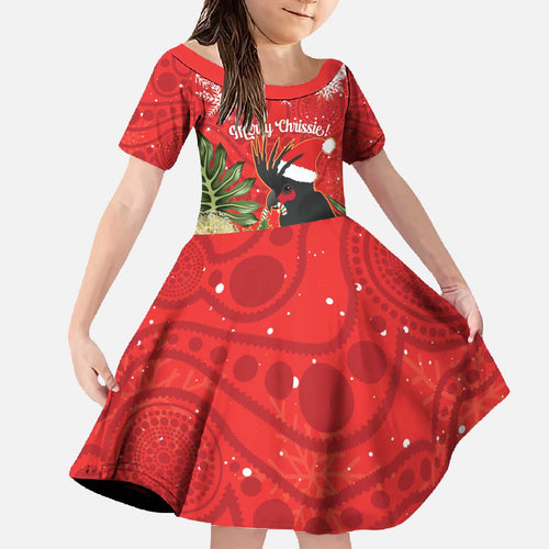 Personalised Palm Cockatoo Australia Christmas Family Matching Off The Shoulder Long Sleeve Dress and Hawaiian Shirt Merry Chrissie - Banksia Flowers