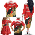 Personalised Palm Cockatoo Australia Christmas Family Matching Off The Shoulder Long Sleeve Dress and Hawaiian Shirt Merry Chrissie - Banksia Flowers