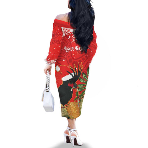 Personalised Palm Cockatoo Australia Christmas Family Matching Off The Shoulder Long Sleeve Dress and Hawaiian Shirt Merry Chrissie - Banksia Flowers