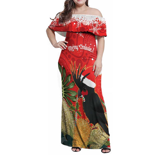 Personalised Palm Cockatoo Australia Christmas Family Matching Off Shoulder Maxi Dress and Hawaiian Shirt Merry Chrissie - Banksia Flowers