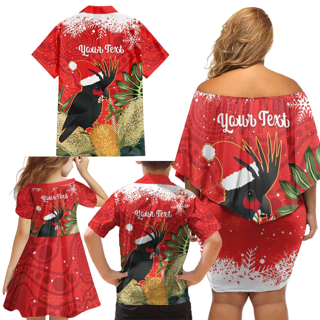 Personalised Palm Cockatoo Australia Christmas Family Matching Off Shoulder Short Dress and Hawaiian Shirt Merry Chrissie - Banksia Flowers