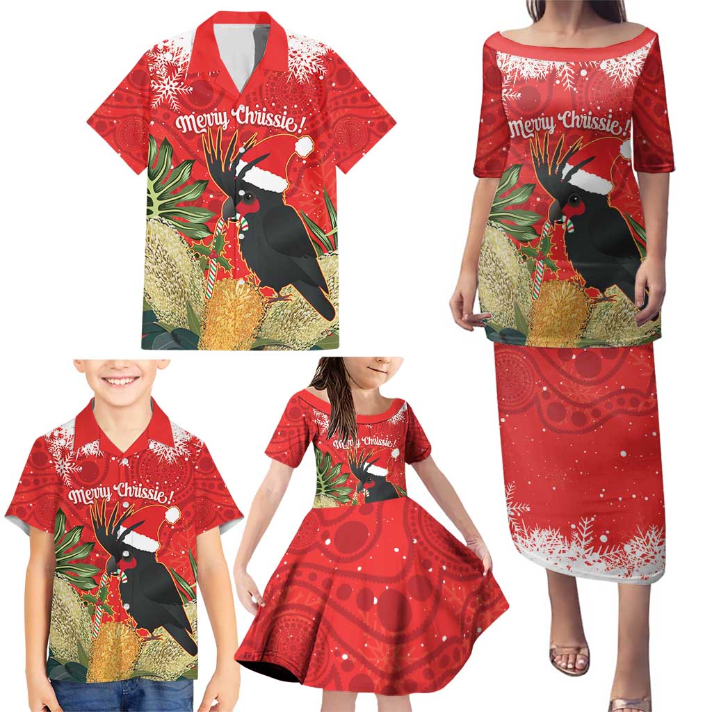 Personalised Palm Cockatoo Australia Christmas Family Matching Puletasi and Hawaiian Shirt Merry Chrissie - Banksia Flowers