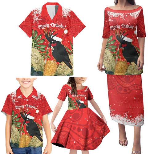 Personalised Palm Cockatoo Australia Christmas Family Matching Puletasi and Hawaiian Shirt Merry Chrissie - Banksia Flowers