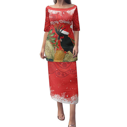 Personalised Palm Cockatoo Australia Christmas Family Matching Puletasi and Hawaiian Shirt Merry Chrissie - Banksia Flowers