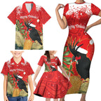 Personalised Palm Cockatoo Australia Christmas Family Matching Short Sleeve Bodycon Dress and Hawaiian Shirt Merry Chrissie - Banksia Flowers